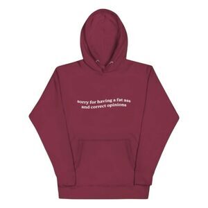 Fat A$$ & Correct Opinions Hoodie Sweatshirt Maroon White Graphic Fleece 2X